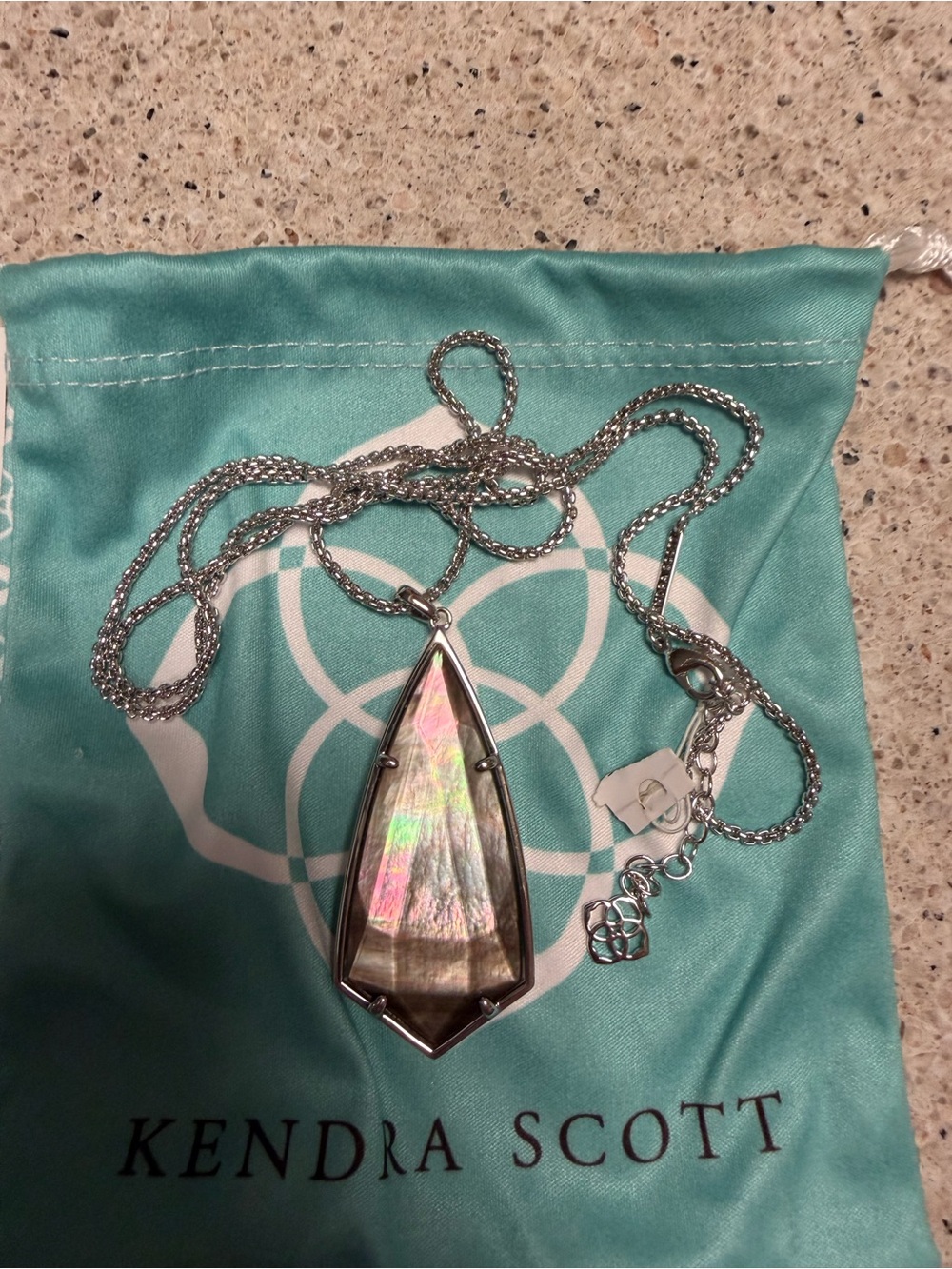 Kendra Scott Silver Chain Necklace with Gray Marbled Pendant